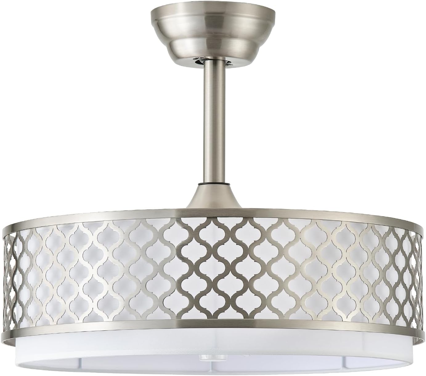 20' Silver Fandelier Ceiling Fan with Lights, Caged Boho Ceiling Fan with Light Remote Control, Rattan with 6 Speeds for Bedroom, Nursery, Living Room