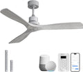 Sofucor 52 Inch Smart Ceiling Fans without Light-Modern Solid Wood Outdoor 3 Blades Ceiling Fan No Light APP Remotel Control for Bedroom Living Room Indoor Farmhouse Patio, Quiet DC Motor,Silver&Grey
