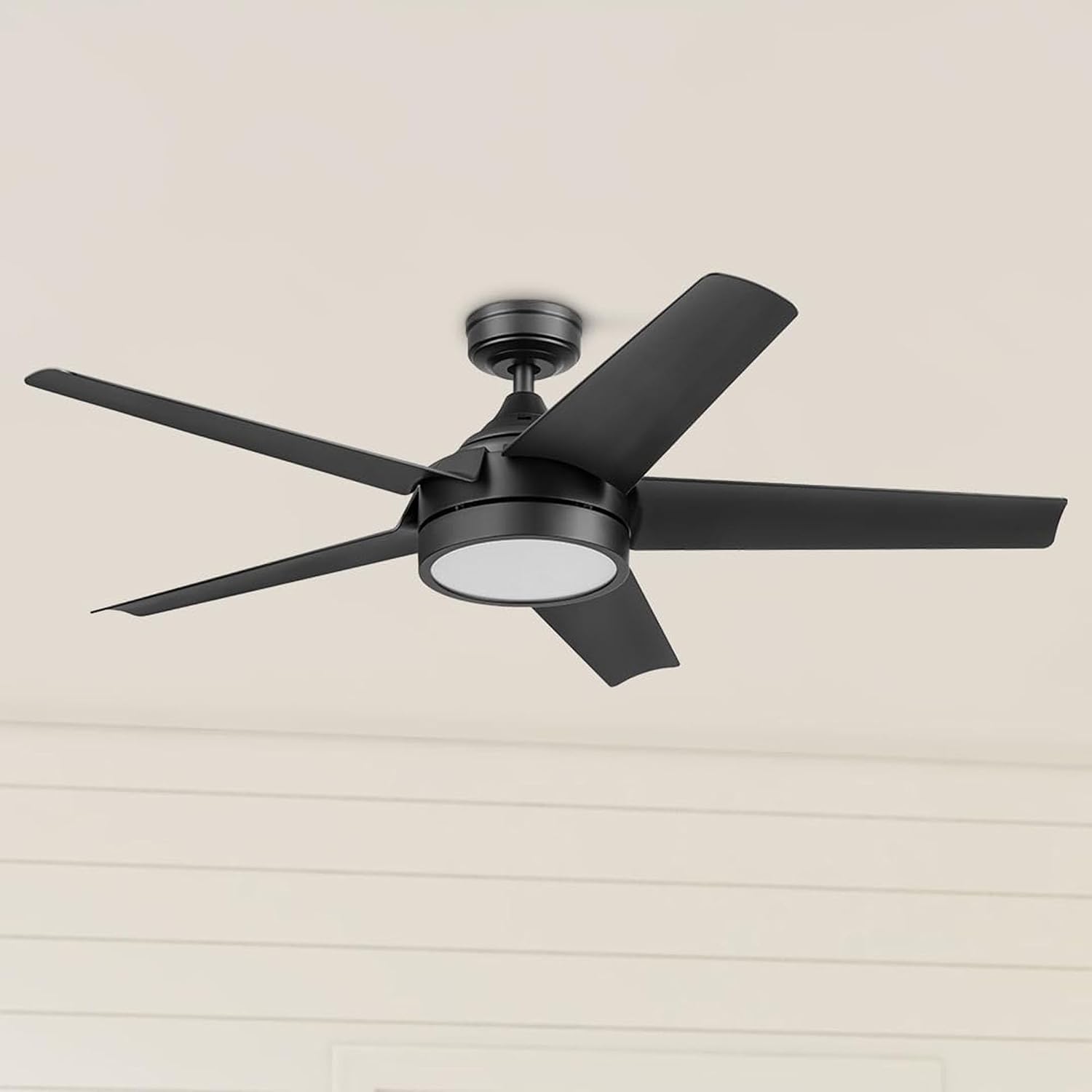 Honeywell Byard 52 Inch Indoor and Outdoor Ceiling Fan with Color Changing LED Light and Remote Control, 5 Blades, Matte Black