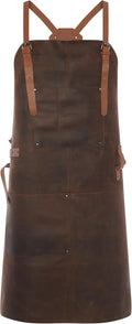 Theodore Premium Top Grain Leather Apron with Cross‑Back for Men & Women – 32.5″ × 24.5″ Heavy‑Duty BBQ, Cooking, Woodworking Apron with Two Large Tool Pockets