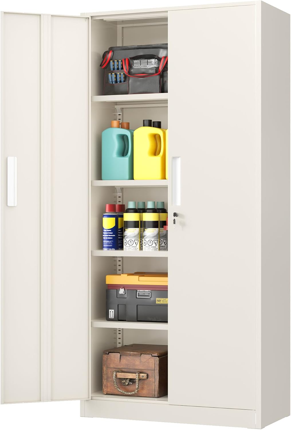INTERGREAT Garage Storage Cabinet with Lock, 72' Metal Storage Cabinet with Locking Doors and 4 Adjustable Shelves, Lockable Tool Steel Cabinet for Home Office, School, Putty Grey