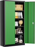 SUNCROWN 72' Metal Storage Cabinet - Heavy-Duty Metal Garage Cabinet with 4 Adjustable Shelves & 2 Doors for Tools, Office, Home, Workshop,Black & Green