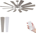 62 Inch Ceiling Fan with Light Remote, Modern Farmhouse Industrial 12 Blade(Sliver/Oak), High CFM Quiet Reversible DC Motor, Damp Rated Indoor Outdoor Ceiling Fans for Patios Garage Porch Barn Gym