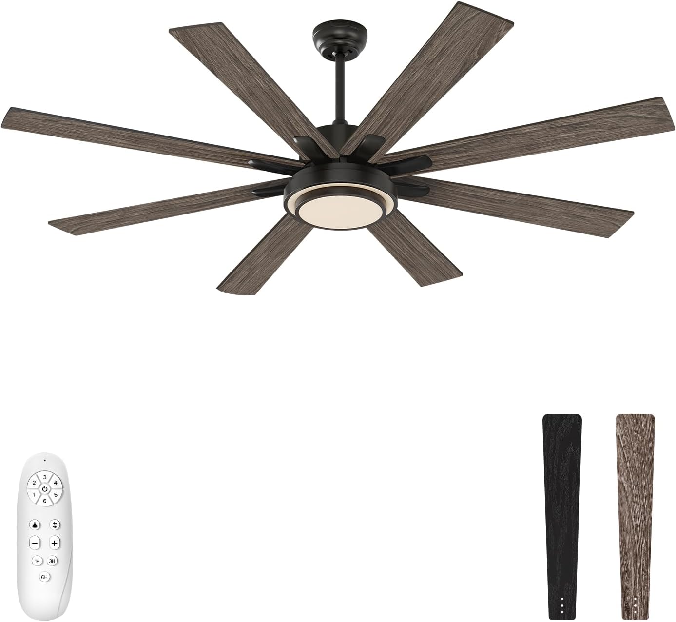 warmiplanet 62 Inch Ceiling Fan with Lights and Remote, Quiet DC Motor, Modern Indoor Ceiling Fan for Living Room Bedroom, 6 Speeds Reversible, 3-Color Dimmable LED Light, Timer