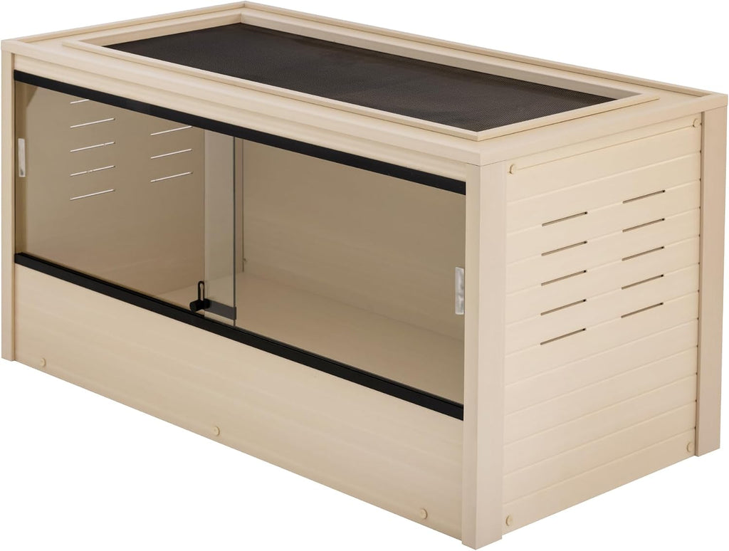 New Age Pet ECOFLEX 36' Wide Medium Reptile Habitat, Mojave Lounge for Snakes, Tortoises & Lizards in Maple, Black & Grey, Easy Assembly, Sliding Glass Doors & Mesh Top