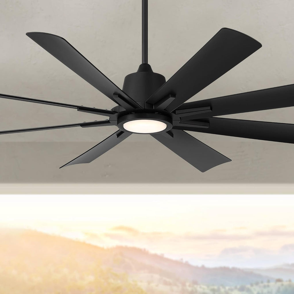 Casa Vieja 54' Inspirit Modern Indoor Outdoor Ceiling Fan 8 Blade LED Light Remote Control Matte Black Finish Blades Bedroom Patio Living Room Kitchen Damp Rated Decorative DC Motor Garage Exterior