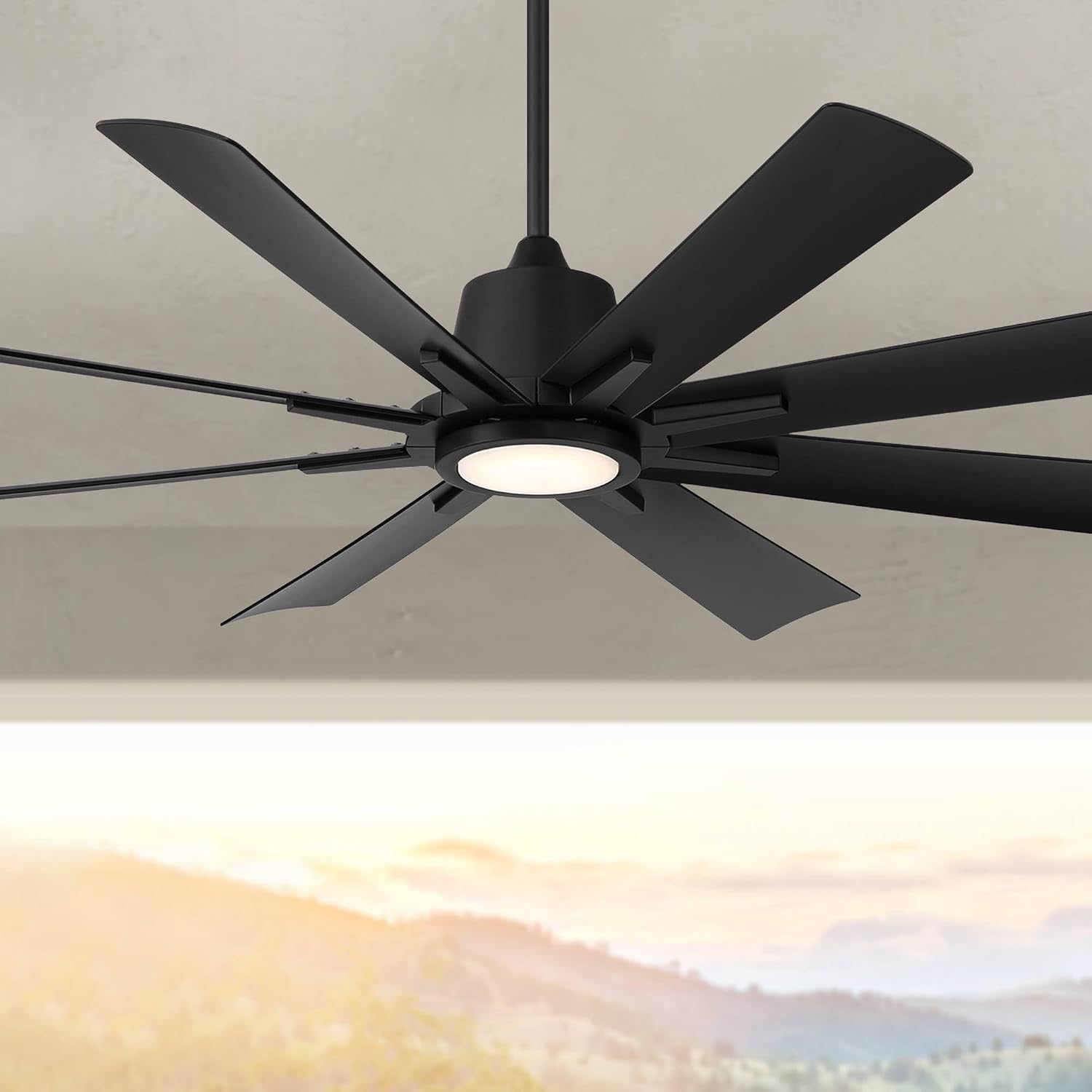 Casa Vieja 54' Inspirit Modern Indoor Outdoor Ceiling Fan 8 Blade LED Light Remote Control Matte Black Finish Blades Bedroom Patio Living Room Kitchen Damp Rated Decorative DC Motor Garage Exterior