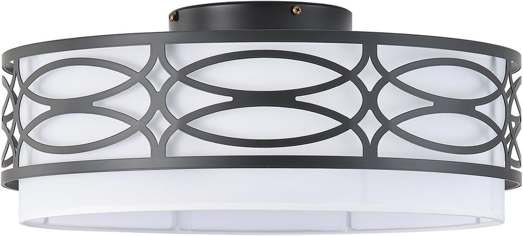 20' Black Flush Mount Ceiling Fan with Light, Caged Boho Ceiling Fan with Lights Remote Control with 6 Speeds for Bedroom, Living Room, Nursery
