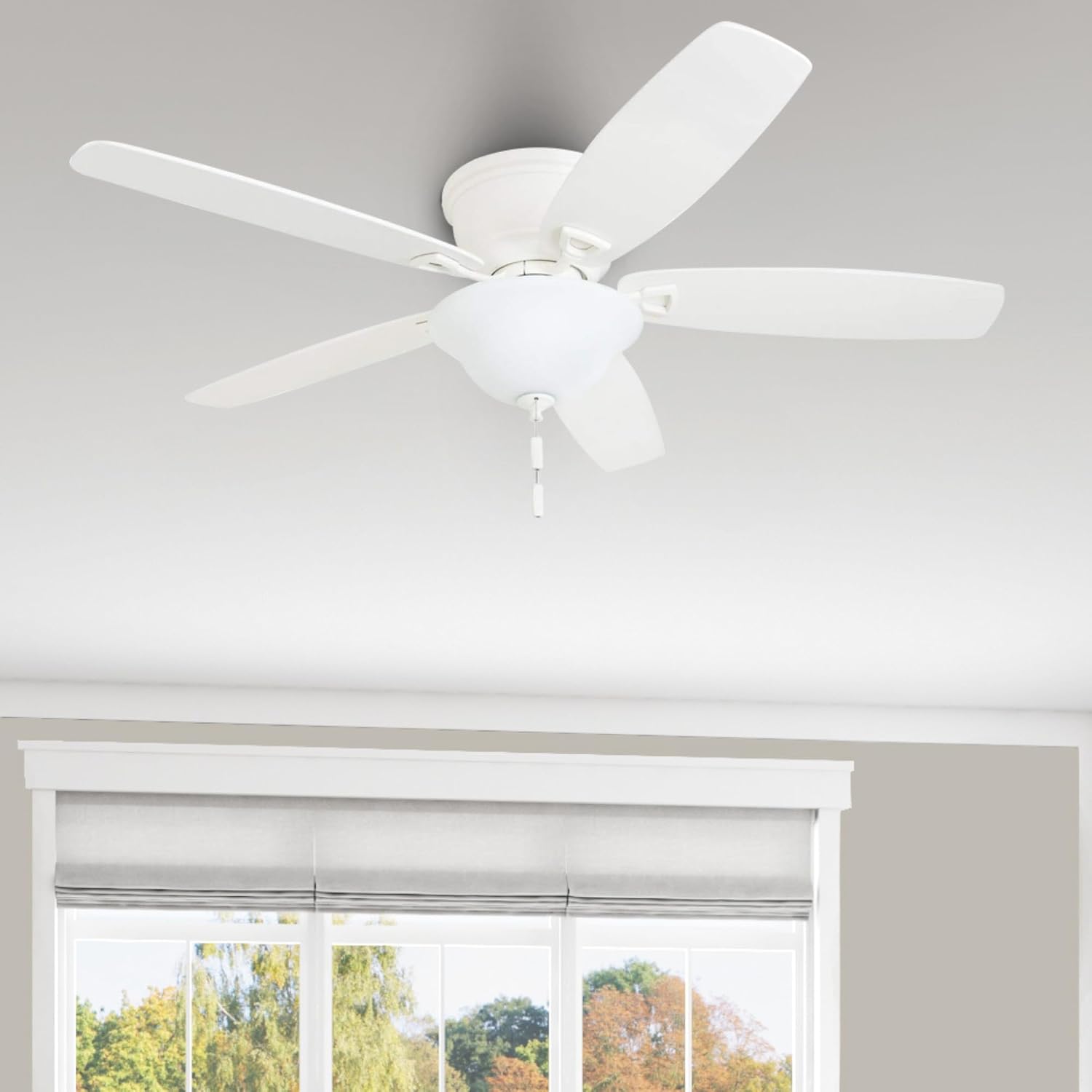 Honeywell Glen Alden 52 Inch Indoor LED Ceiling Fan with Bowl Light, Pull Chain Control, 5 Dual-Finish Blades, Quiet Reversible Motor, White