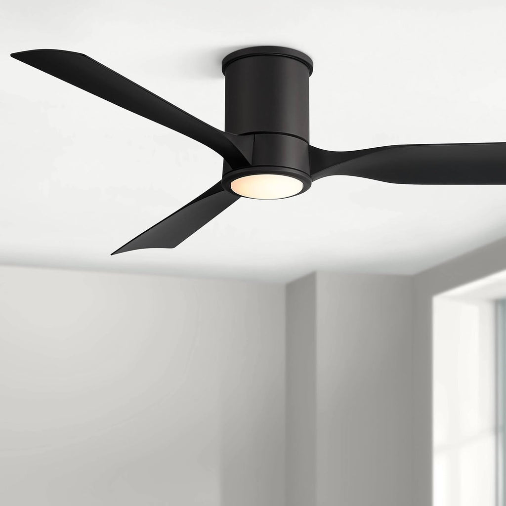 Casa Vieja 56' Keel Modern Indoor Outdoor Ceiling Fan 3 Blade LED Light Remote Control Matte Black Finish Blades Bedroom Patio Living Room Kitchen Porch Hugger Damp Rated Flush Mount Garage Exterior