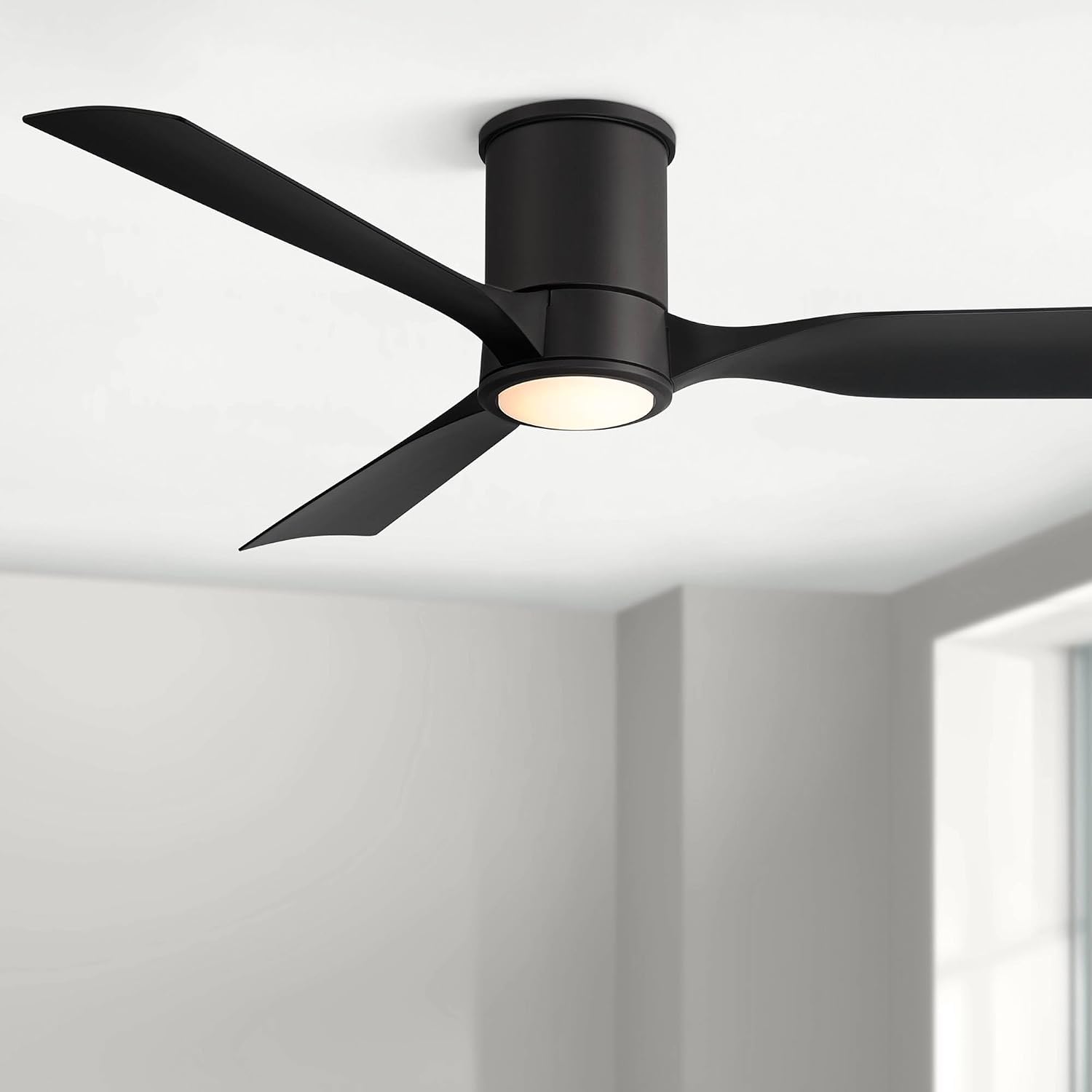 Casa Vieja 56' Keel Modern Indoor Outdoor Ceiling Fan 3 Blade LED Light Remote Control Matte Black Finish Blades Bedroom Patio Living Room Kitchen Porch Hugger Damp Rated Flush Mount Garage Exterior