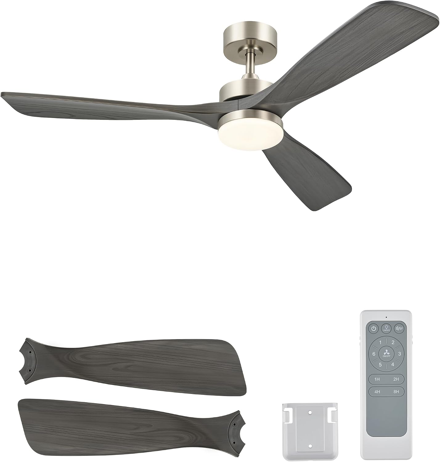 VONLUCE Wood Ceiling Fan with Lights, 52 Inch Ceiling Fan and Remote, 6 Speed Reversible Noiseless DC Motor, 3CCT, Solid Wood Outdoor Ceiling Fan for Patios Farmhouse, Grey