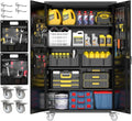 Yeeoy Wide & Deep Metal Garage Storage Cabinet with Pegboard & Adjustable Shelves, Lockable Storage Cabinet with Wheels, Tool Organization Cabinets for Office Garage Shop, 43''W x 22''D x 72''H, Black