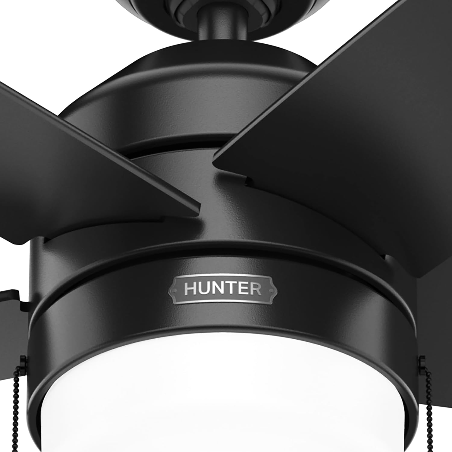 Hunter Fan 52 Inch Matte Black Indoor Ceiling Fan with Light and Pull Chain for Bedroom, Kitchen, Living Room (Renewed)