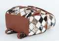 Western Brown Patchwork Cowhide Leather Backpack - Everyday Travel Backpack - Genuine Leather Cow Print Checkered Diaper Bag