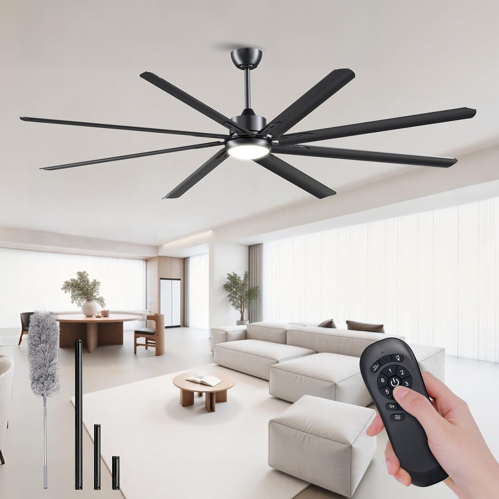Modern 84 Inch Led Ceiling Fans With Lights, 1-6 Wind Speeds 3cct Black 84' Indoor | Outdoor Large Ceiling Fans With Lights And Remote For Warehouses Patios Porch Barns