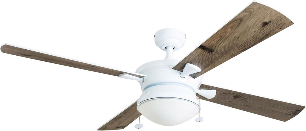 Prominence Home Auletta, 52 Inch Contemporary Indoor Outdoor Ceiling Fan with Light, Pull Chain, Dual Mounting Options, Dual Finish Blades, Reversible Motor - 50344-01 (White)