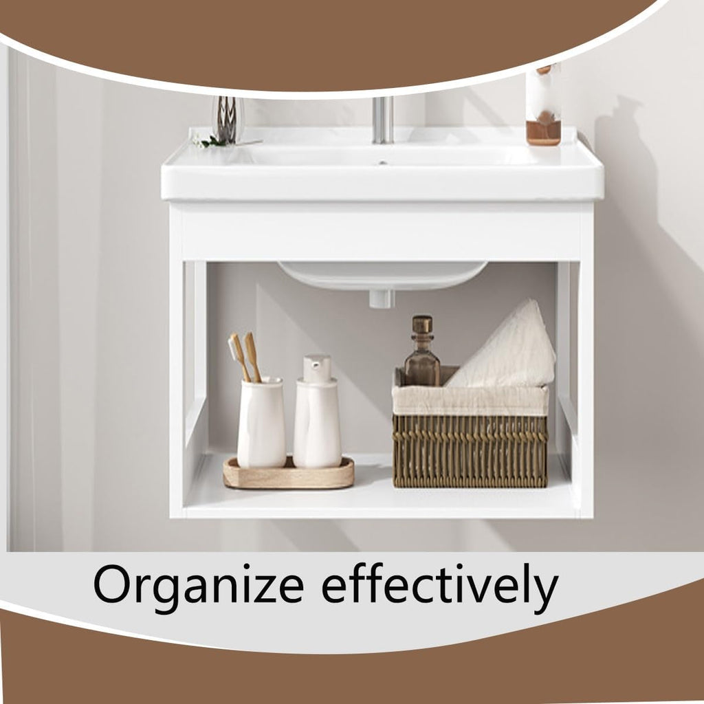 Modern Corner Bathroom Vanity，Easy-to-Clean Bathroom Sink Cabinet ，Floating Vanity Bathroom Vanity Open Shelf ，for Guest Baths Master Suites(23in)