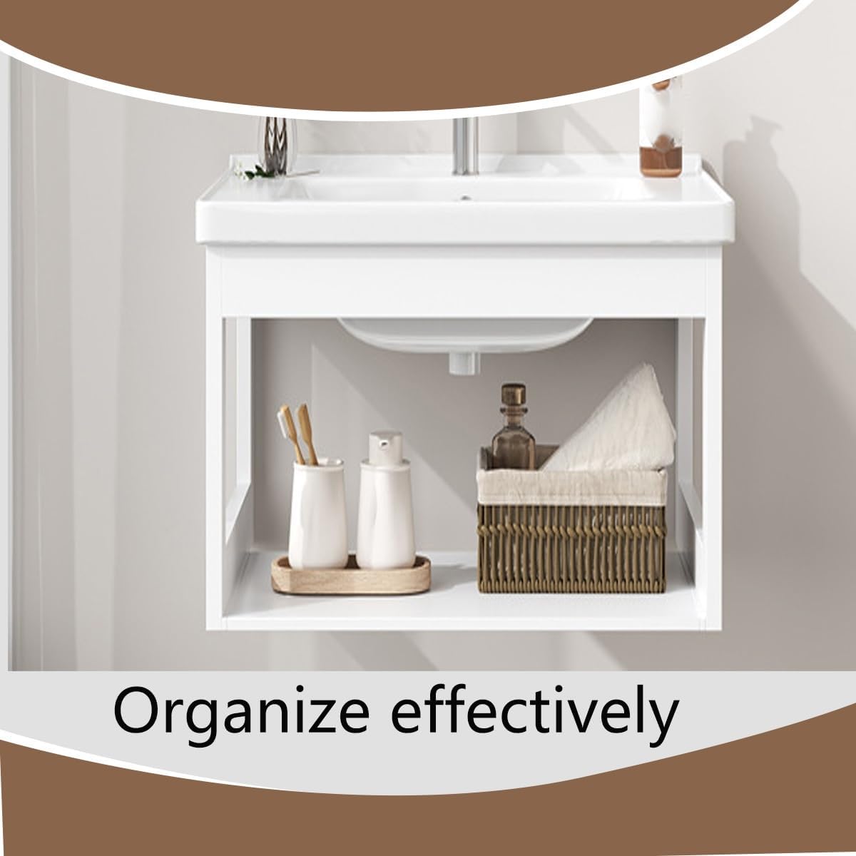 Modern Corner Bathroom Vanity，Easy-to-Clean Bathroom Sink Cabinet ，Floating Vanity Bathroom Vanity Open Shelf ，for Guest Baths Master Suites(23in)