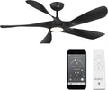 WAC Smart Fans Swirl Indoor and Outdoor 5-Blade Smart Home Ceiling Fan 54in Matte Black Adjustable CCT 2700-3000-4000-5000K LED Light Kit and Remote Control works with Alexa and iOS or Android App