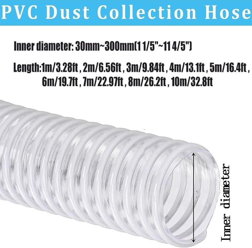 PVC Dust Collection Hose 2' 3' 4' 5' 6' 8' 10' 12' Flexible Woodworking Dust Collector Hose Clear Fume Debris Vacuum Collection Hose(8m/26.2ft,30mm-1 1/5')