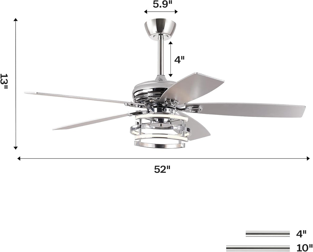 Ceiling Fans with Lights and Remote - Modern Silver Ceiling Fan with 3CCT, 6 Speeds, Quiet, Dual-Sided Reversible Blades Indoor Outdoor Chandelier Fan for Bedroom Living Room