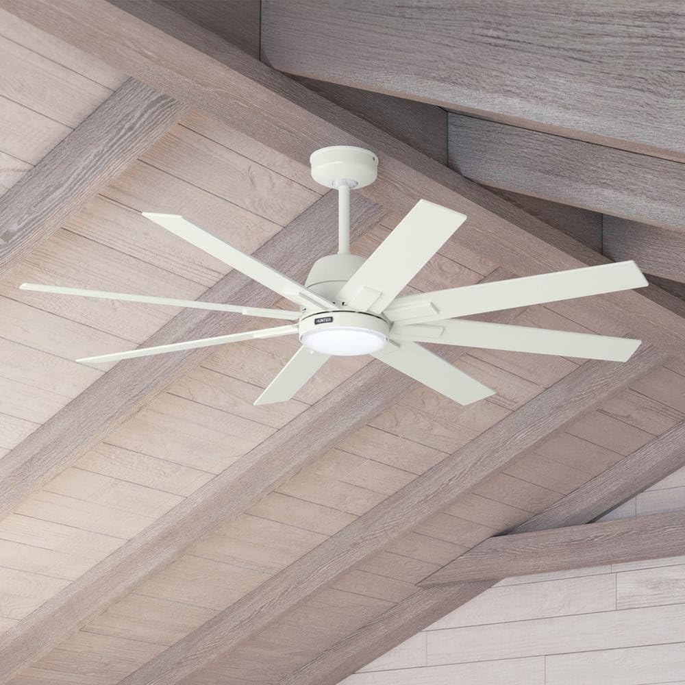 Hunter Fan 60 inch Ceiling Fan with Light and Remote, Outdoor or Indoor White Ceiling Fan for Porch, Living Room, Office, Kitchen, Garage, 8 Blades (Renewed)
