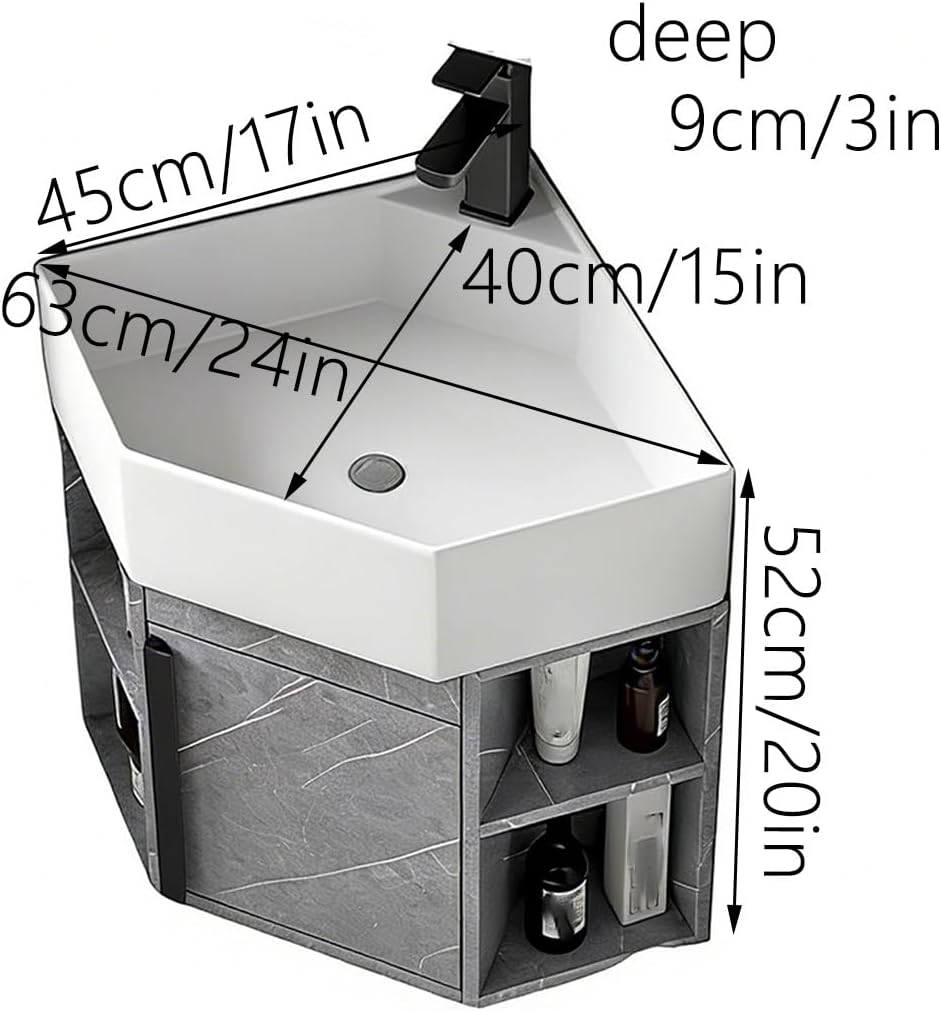 Modern Corner Bathroom Vanity with Sink Set，Bathroom Vanity Abundant Storage Space ，Bathroom Sink Cabinet Mirror Not Included，for Guest Baths Master Suites or Rental Units(17in)
