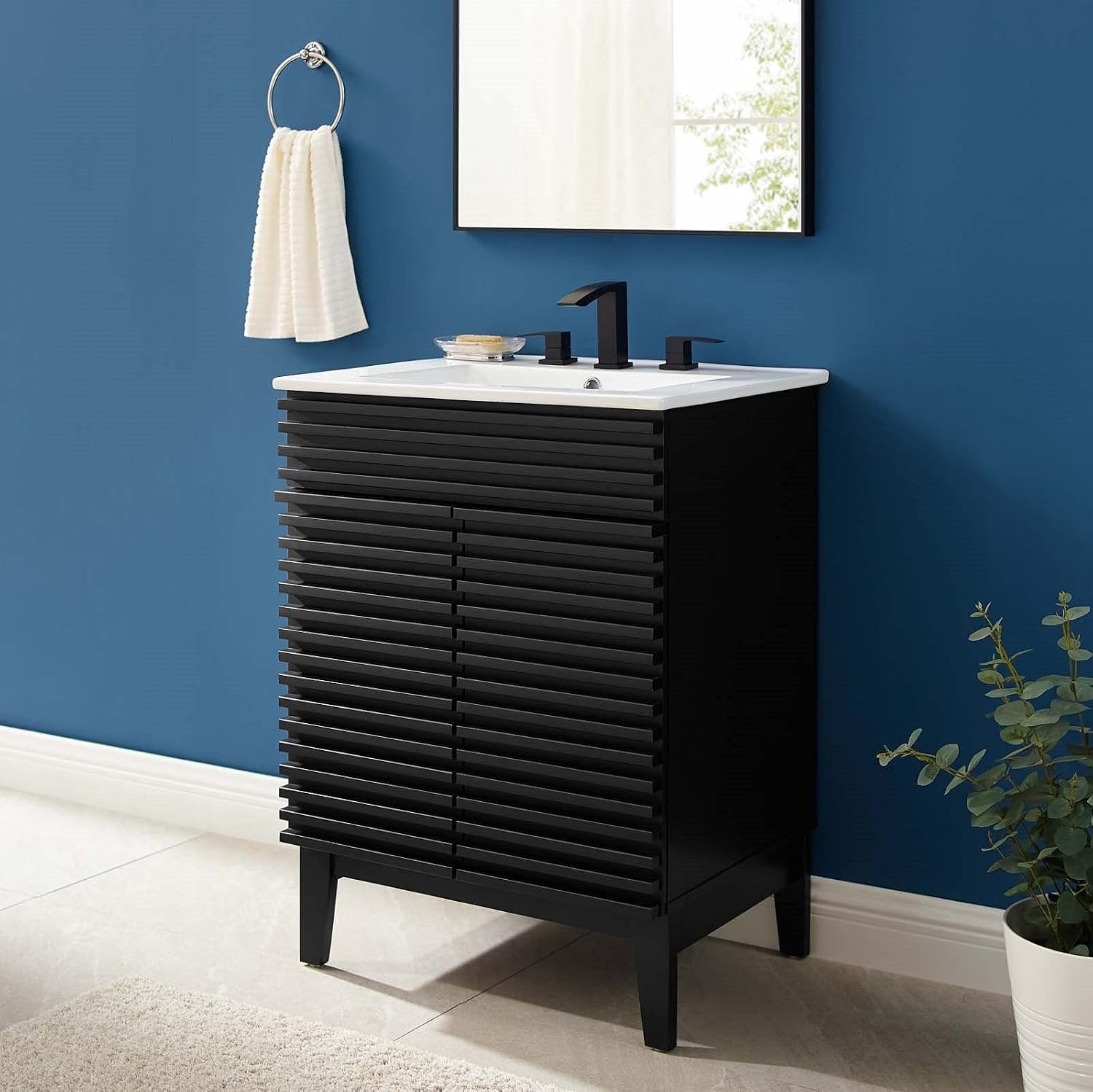 Sink Vanity Cabinet, Wood, Black White, Modern Contemporary, Hotel Bedroom Bathroom Master Suite