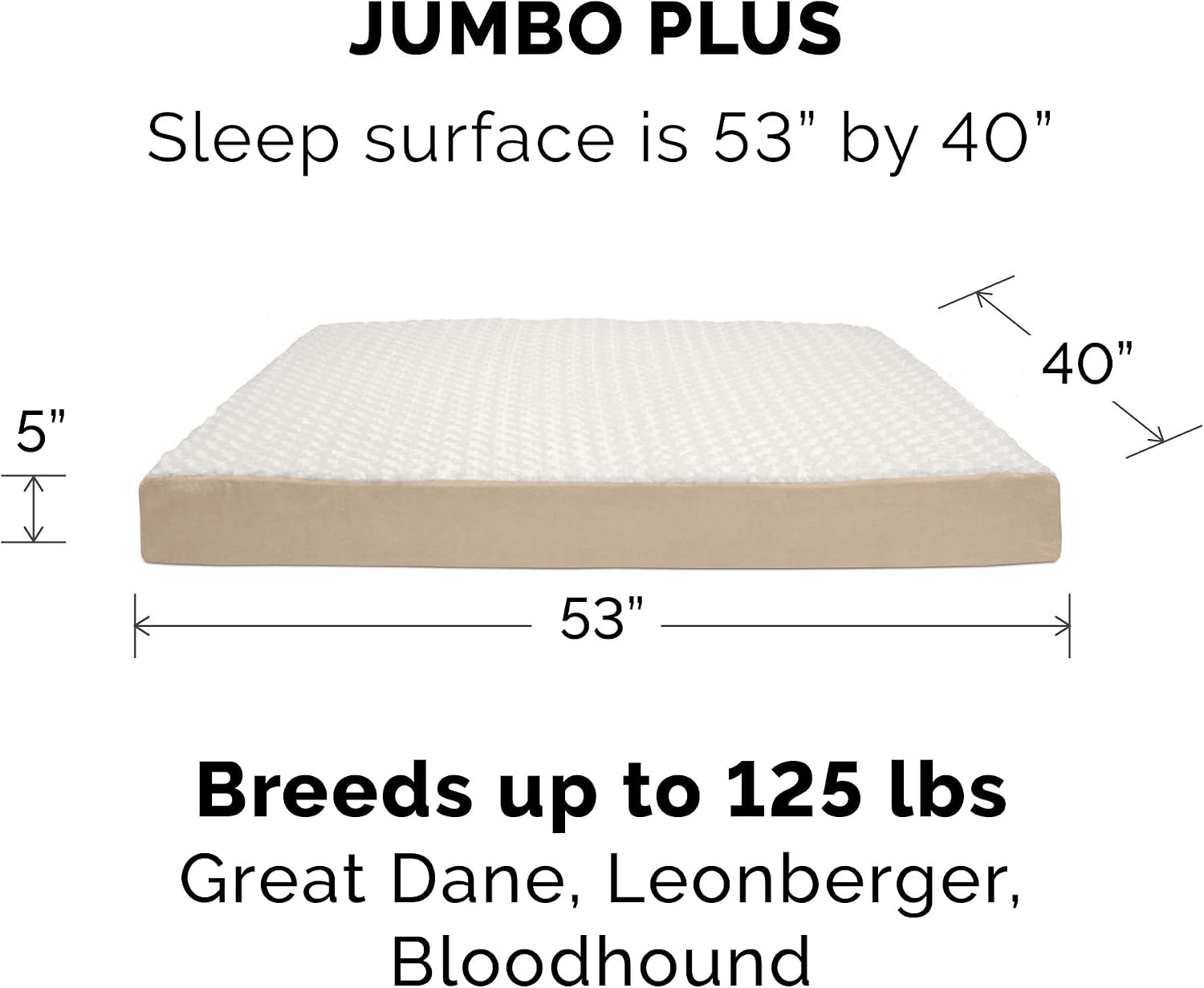 Furhaven Memory Foam Dog Bed for Large Dogs w/ Removable Washable Cover, For Dogs Up to 125 lbs - Ultra Plush Faux Fur & Suede Mattress - Cream, Jumbo Plus/XXL