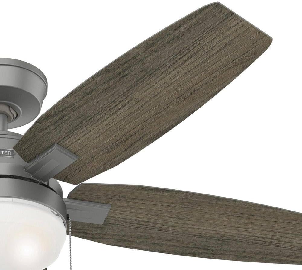 Hunter Fan 52 inch Indoor Ceiling Fan with LED Light, Matte Silver Ceiling Fan with Pull Chain, for Bedroom, Kitchen, Living Room, Laundry Room, No Remote, 5 Blades (Renewed)