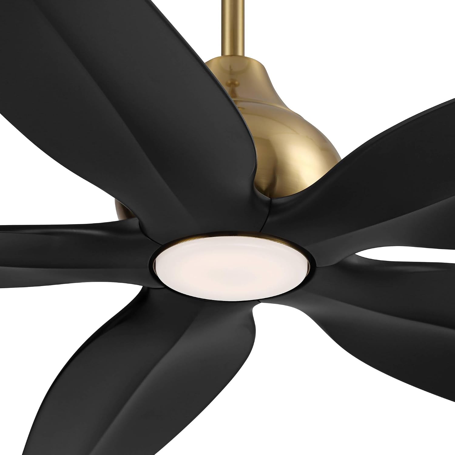 Casa Vieja 60' Lotus Bay Modern Indoor Outdoor Ceiling Fan 5 Blade LED Light Remote Control Brass Finish Black Blades Bedroom Patio Living Room Kitchen Porch Damp Rated Decorative DC Motor Garage