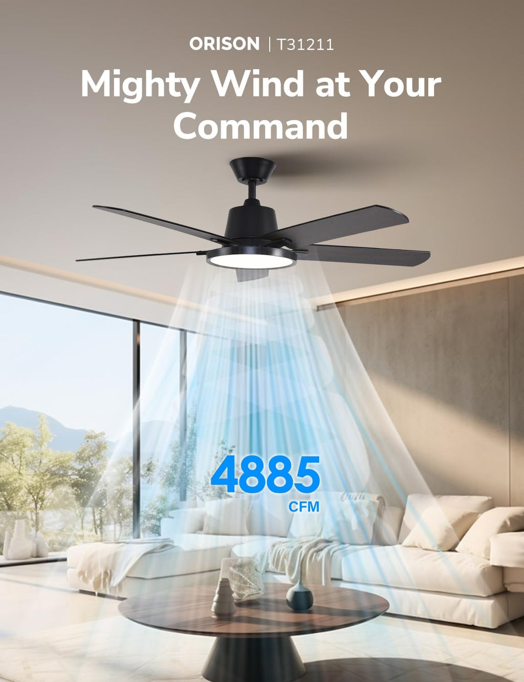 Orison Ceiling Fans with Lights, 52 inch Low Profile Ceiling Fan with RGB Backlight, Flush Mount Ceiling Fan with Remote and App Control,White Bedroom Fan, 6 Speeds, 5 Reversible Blades (Black RGB)