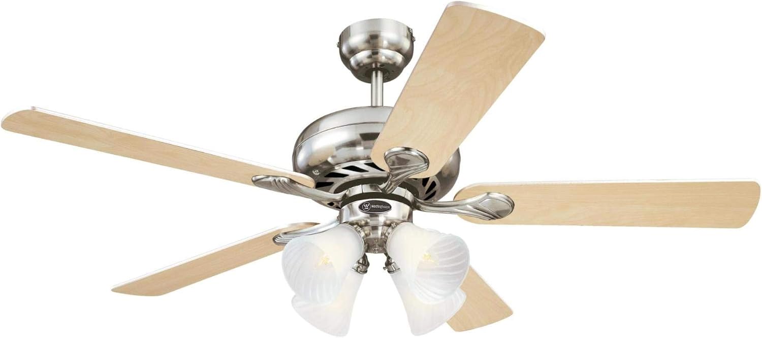 Westinghouse Lighting 7235900 Swirl Indoor Ceiling Fan with Light, 52 Inch, Brushed Nickel