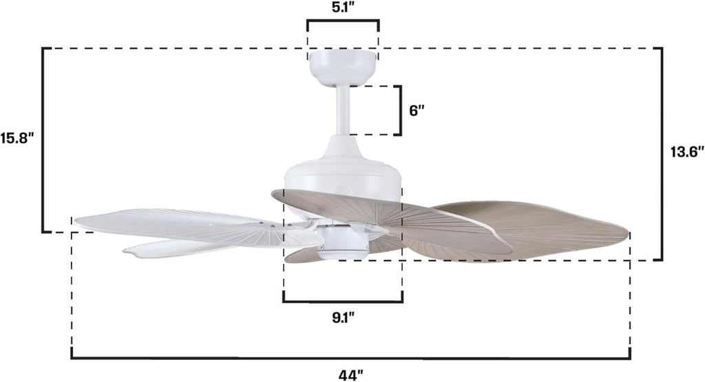 Westinghouse Lighting Oasis Tropical Ceiling Fan, 44 Inch Indoor/Outdoor Ceiling Fan with Remote Control, Matte White Finish, DC Motor