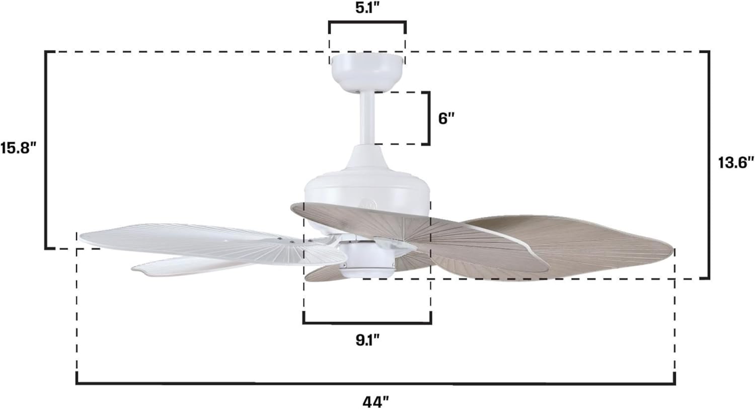 Westinghouse Lighting Oasis Tropical Ceiling Fan, 44 Inch Indoor/Outdoor Ceiling Fan with Remote Control, Matte White Finish, DC Motor