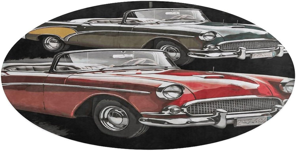 Classic Car Roadsters Old Fashioned Coral Velvet Round Floor Mat Non-Slip Bath Rug Floor Covering for Bathroom Vanity Guest Suite & Vacation Home