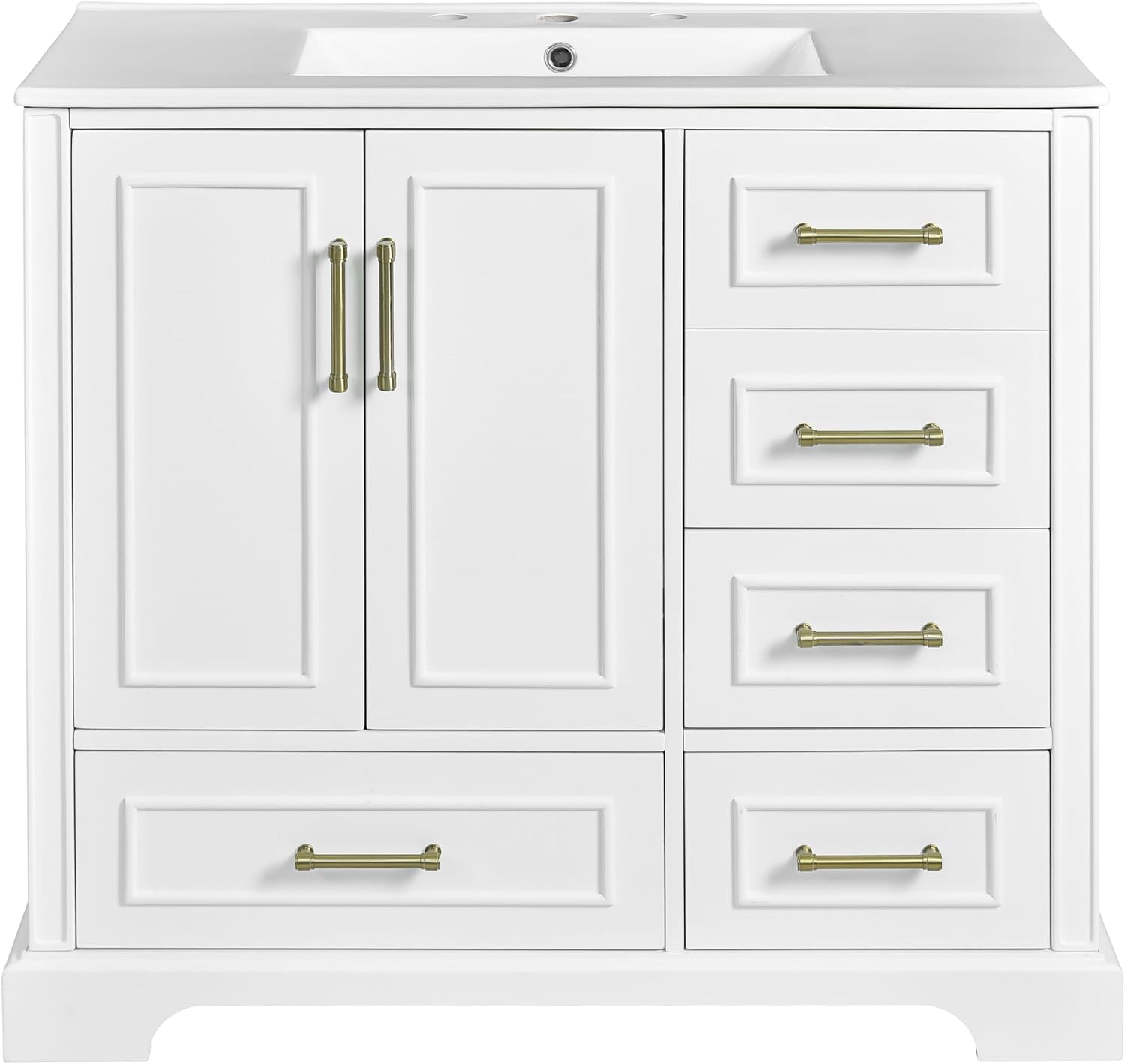 LUMISOL 36'' Bathroom Vanity with Ceramic Sink, Freestanding Vanity with Single Sink, Modern Bathroom Storage Cabinet with Soft Close Doors & Drawers for Guest Bath, Master Suite, Rental, White
