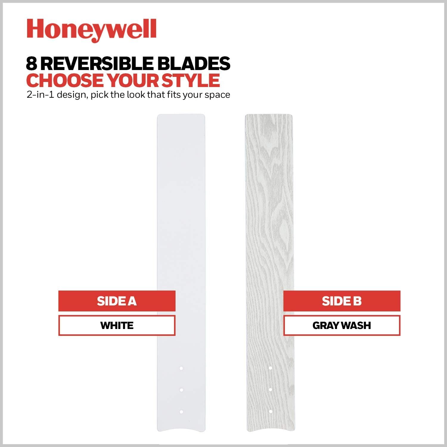Honeywell Ceiling Fans Xerxes Modern 62 Inch Ceiling Fan with Light, Remote Control Fan, LED Indoor Fan with 8 Blades, White and Gray Wash Blade Finish Options, White (51628-01)