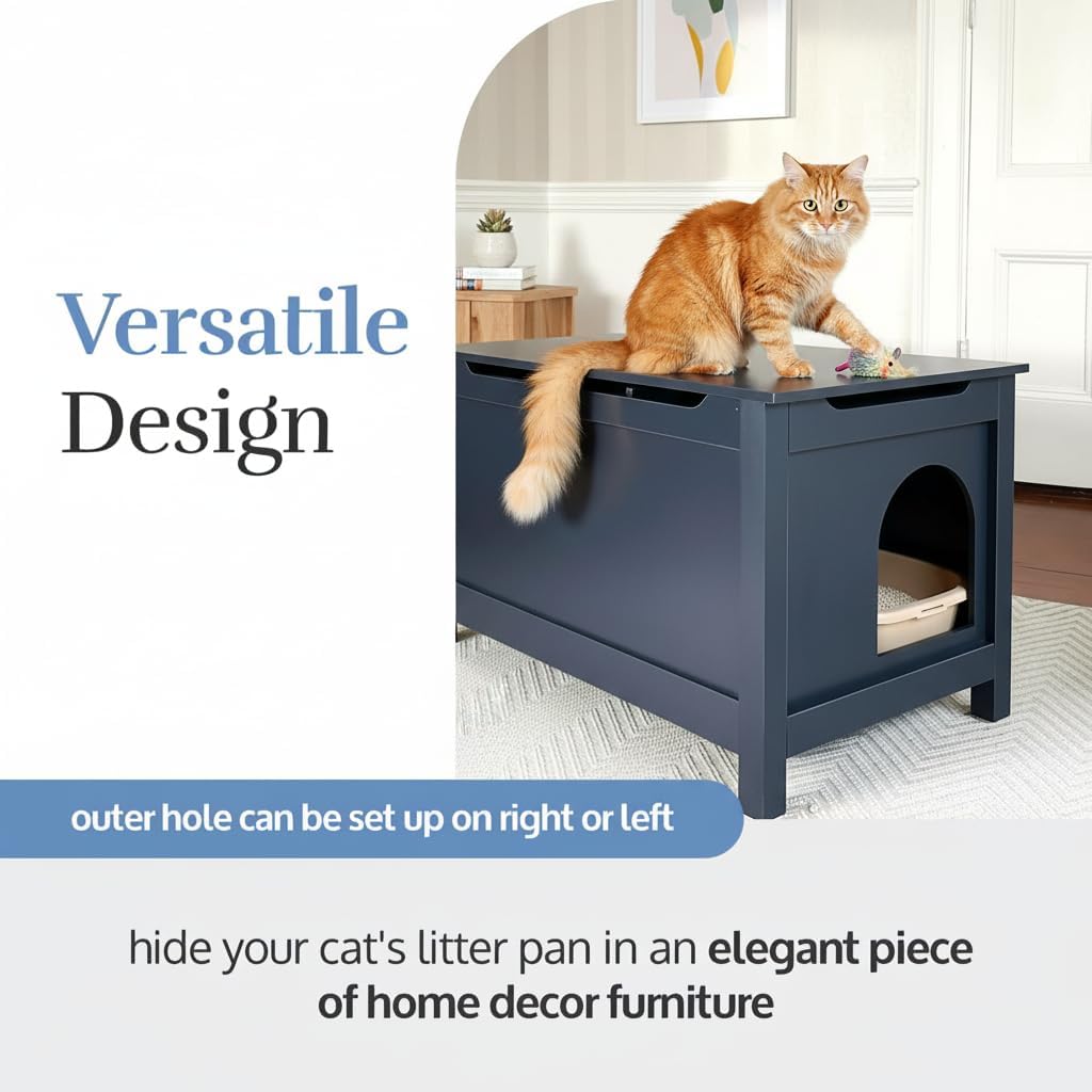 Parker Designer Catbox Modern Wood Cat Litter Box Enclosure Pet Furniture, Elegant, Odor Contained for Large Cats, Charcoal