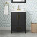 Pemberly Row 24' Bathroom Vanity, Matte Black Finish, Engineered Marble Countertop and Backsplash, Single Sink with Storage Cabinet and Drawer, Modern Freestanding Design for Small Bathroom or Guest