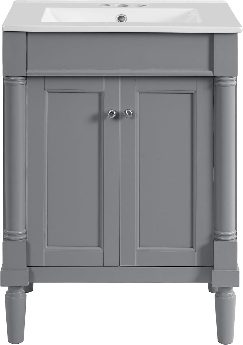24 Inch Bathroom Vanity with Sink: Modern Gray Storage Cabinet with Ceramic Basin & Soft Close Hinges - Compact Design for Small Bathrooms & Guest Suites with Ample Storage Space & Wood Frame