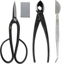 Wazakura 4PCS Bonsai Essential Tool Kit MADE IN JAPAN, Yasugi Steel Ashinaga Scissors + Concave Branch Cutter 8in (200mm) + Stainless Tweezers + Sap Eraser Set