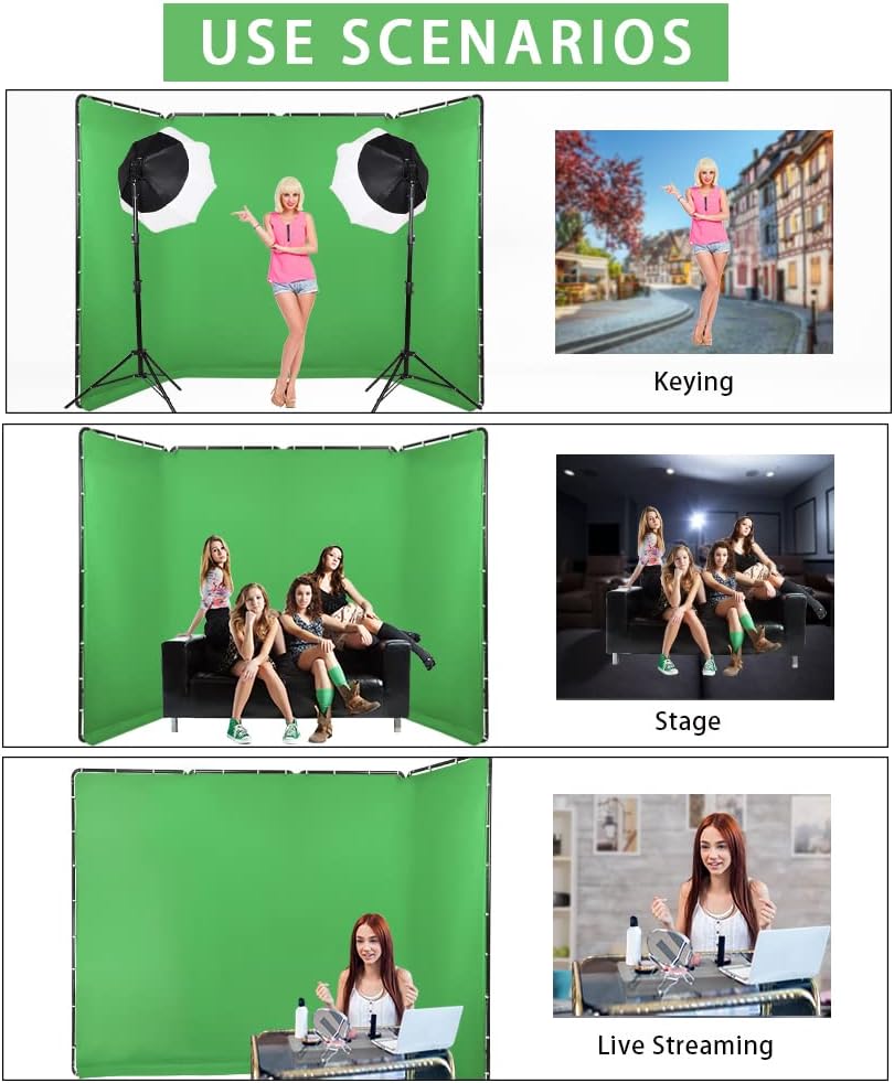 7.87ft x 13.12ft Portable Large Chromakey Green Screen Backdrop with Stand Photography Background Support System for Photo Studio Video Shooting, Live Streaming, Parties, Keying, Stage