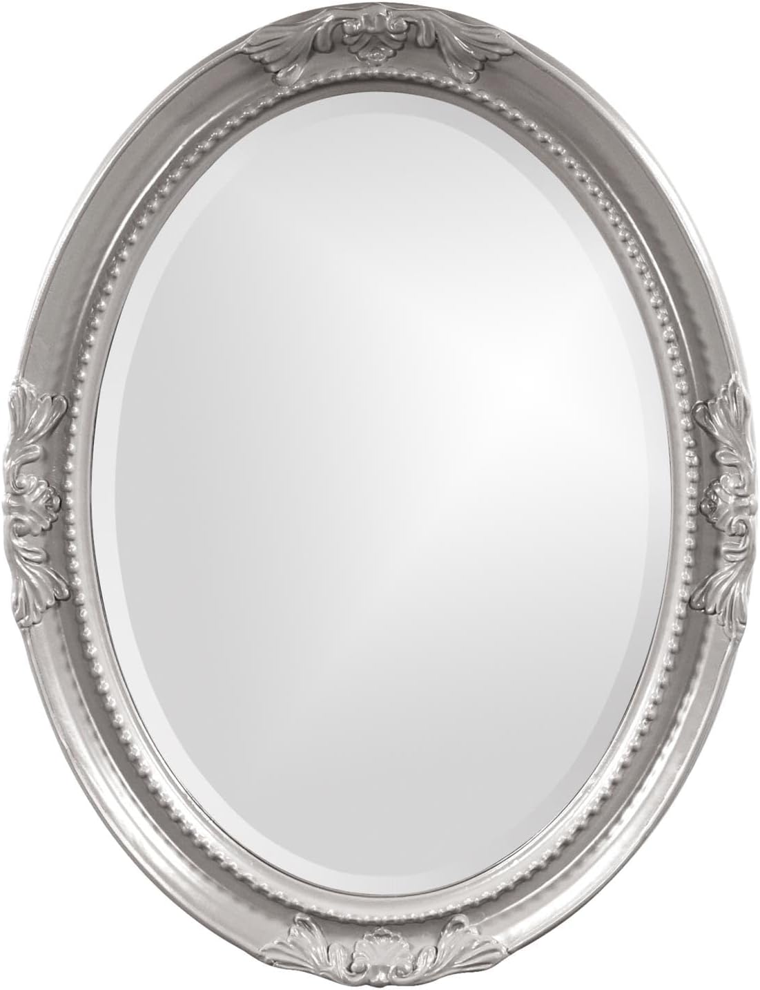 Howard Elliott Collection Queen Ann Oval Glossy Nickel Wall Mirror, Oval Bevelled Hanging Wood Framed Vanity Mirrors for Home Decor, Living Room, Bathroom, Bedroom, or Hallway, 25 x 33 Inch
