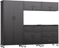 5 PCS Garage Storage Cabinets System Heavy Duty Workshop Set with Drawers Locking Rolling Cart with Adjustable Shelves Garage Tool Workbench Cabinets (5 PCS-2,Black)