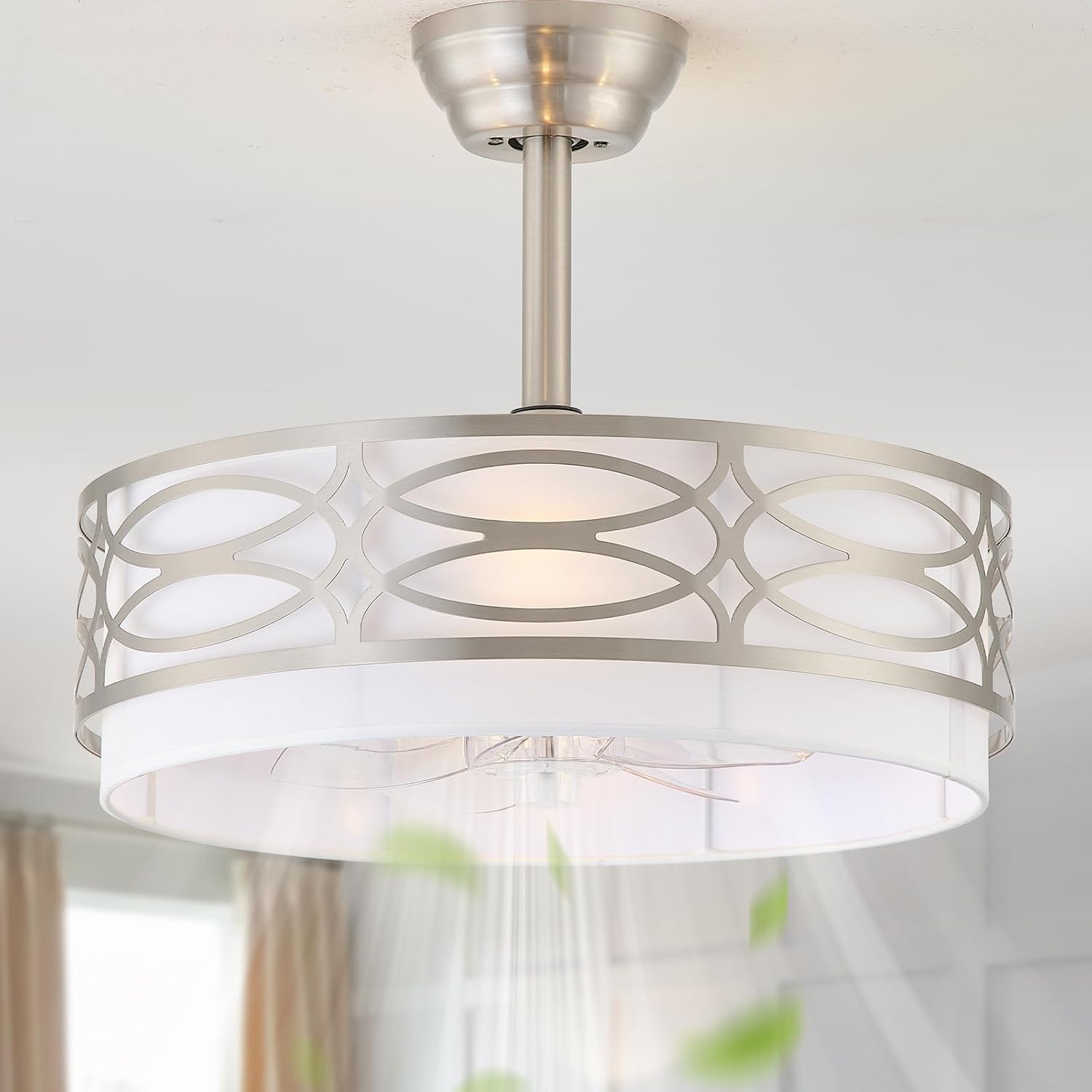 20' Silver Boho Ceiling Fan with Light, Caged Fandelier Ceiling Fans with Lights Remote Control with 6 Speeds for Bedroom, Living Room, Nursery