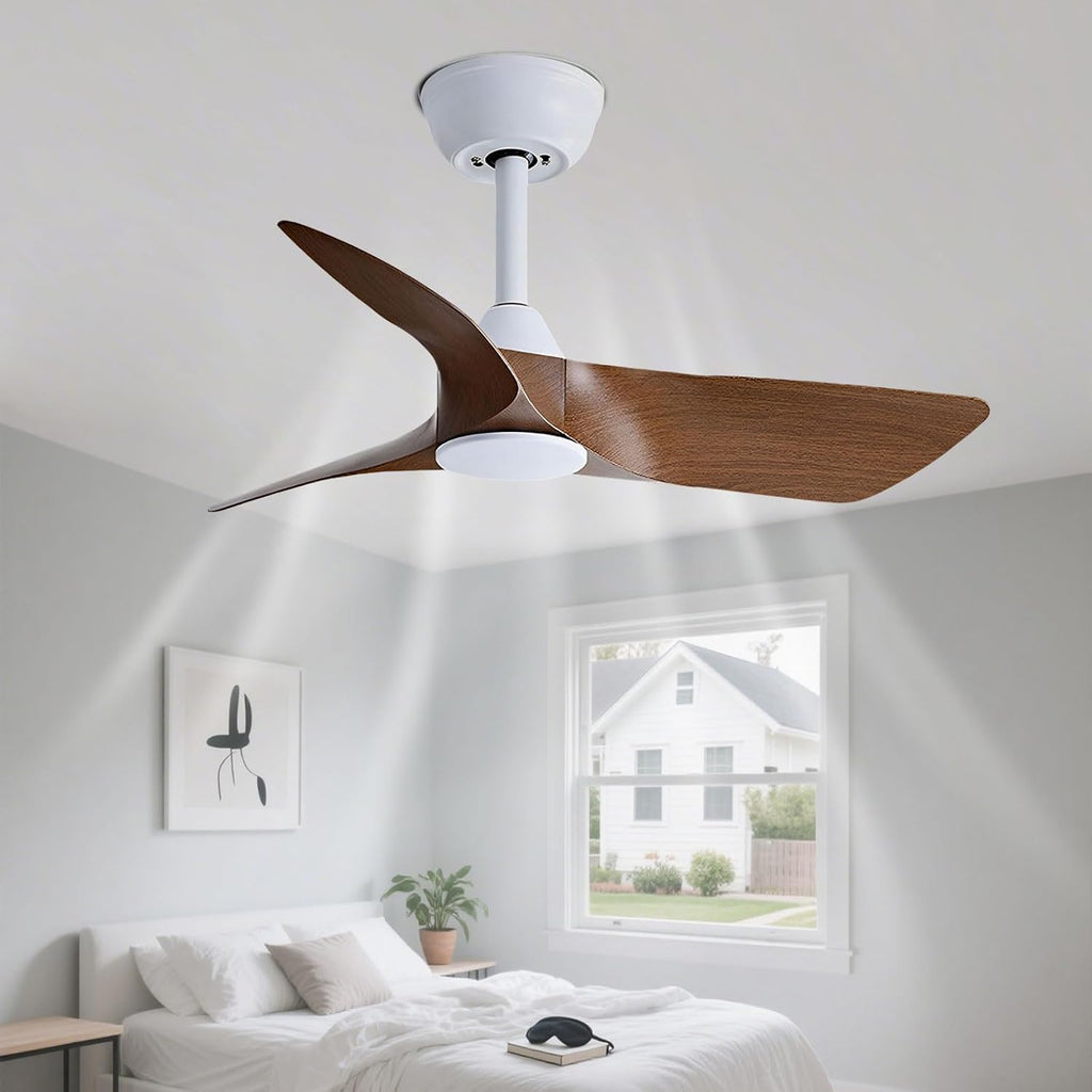 30 Inch Small White Ceiling Fan No Light with Remote 6 Speeds | 30 inch quiet ceiling fan without light. 6 speeds reversible DC motor timer for small room bedroom kitchen covered patio