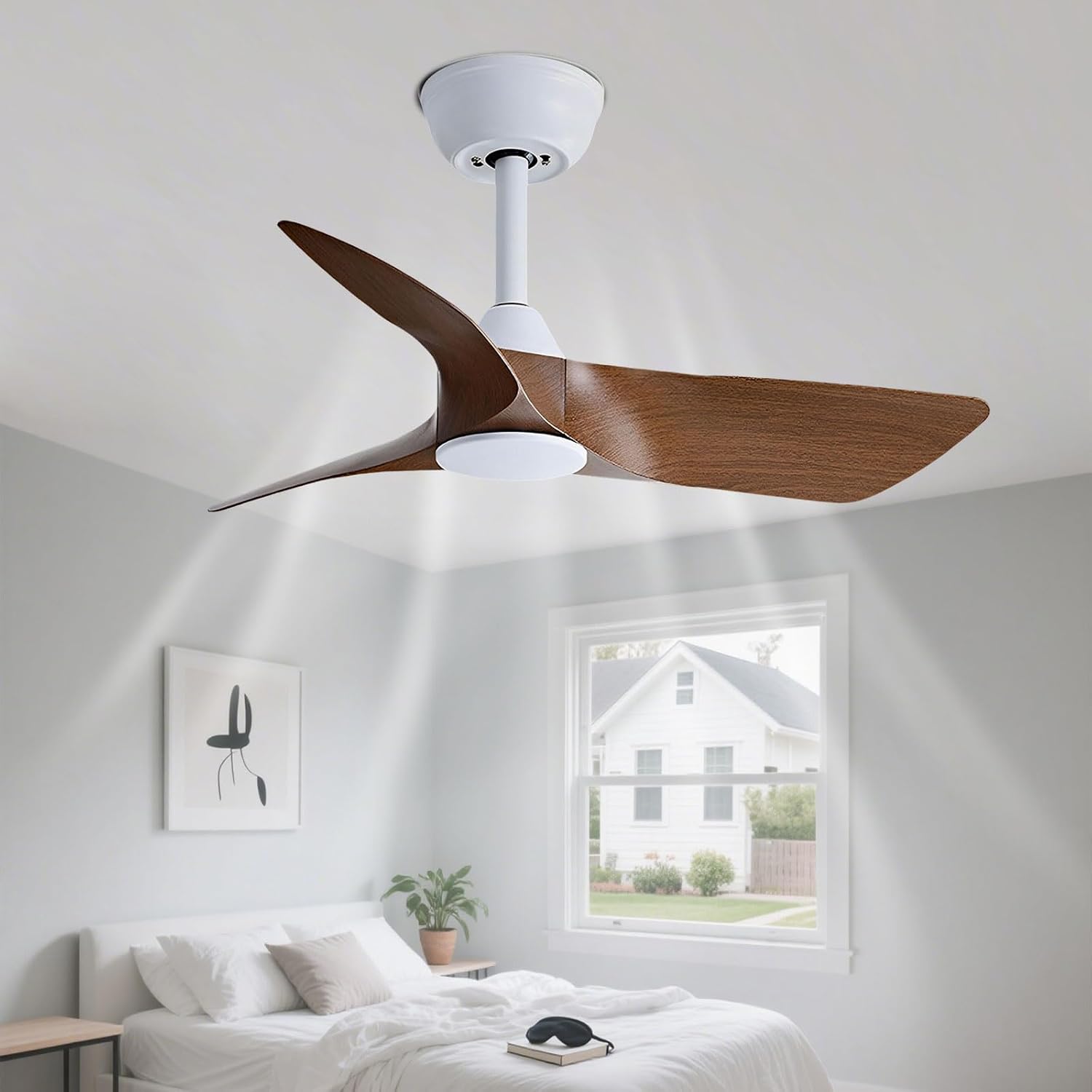 30 Inch Small White Ceiling Fan No Light with Remote 6 Speeds | 30 inch quiet ceiling fan without light. 6 speeds reversible DC motor timer for small room bedroom kitchen covered patio