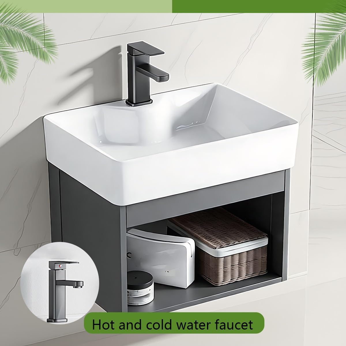 Modern corner bathroom vanity，Small wall mounted hand sink ，Bathroom Vanity with Sink，for Guest Baths Master Suites or Rental Units Bathroom(24in)